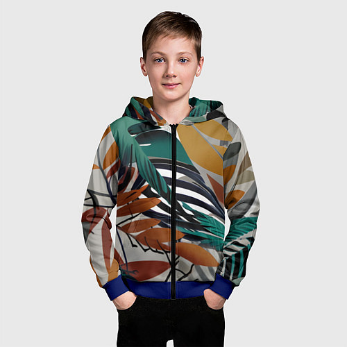 Детская толстовка на молнии Полоски листья / 3D-Синий – фото 3