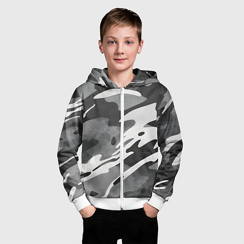 Детская толстовка на молнии Черно белый камуфляж / 3D-Белый – фото 3
