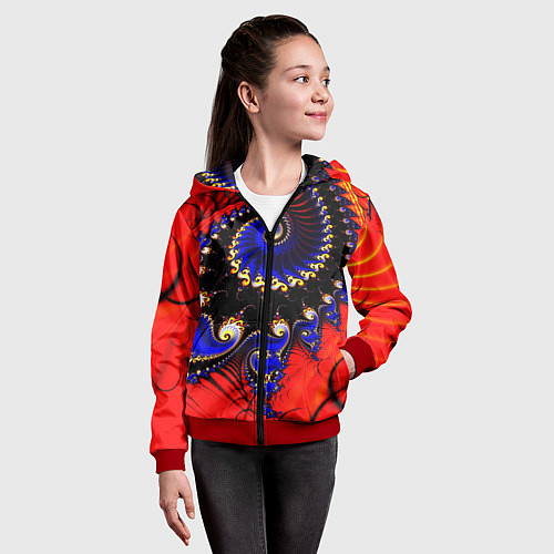 Детская толстовка на молнии Оптический узор фракталы завитки / 3D-Красный – фото 4
