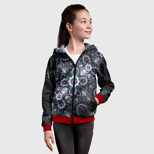 Детская толстовка на молнии Фрактальный узор геометрия / 3D-Красный – фото 4