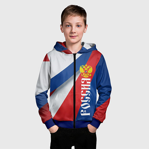 Детская толстовка на молнии Цвета флага России и герб / 3D-Синий – фото 3