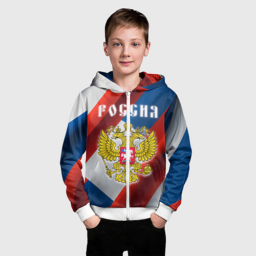 Детская толстовка на молнии Цвета флага России, паттерн / 3D-Белый – фото 3
