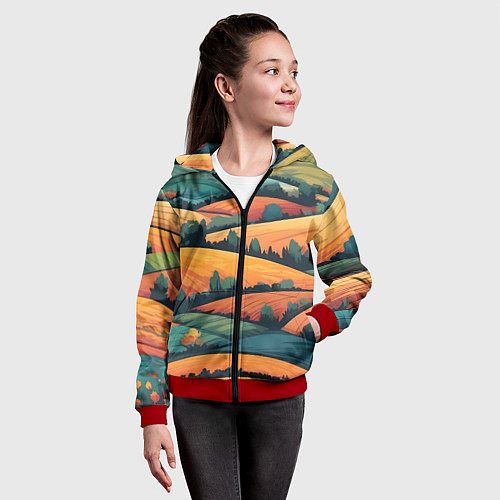 Детская толстовка на молнии Поля луга / 3D-Красный – фото 4