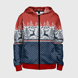 Толстовка на молнии детская Новогодний вязаный узор, цвет: 3D-красный
