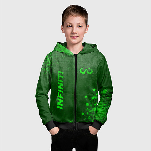 Детская толстовка на молнии Infiniti - green gradient вертикально / 3D-Черный – фото 3