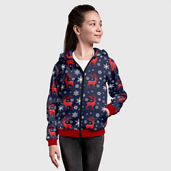 Толстовка на молнии детская Олени новогодние, цвет: 3D-красный — фото 2