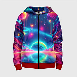 Толстовка на молнии детская Неоновый космос - нейроарт фантазия, цвет: 3D-красный