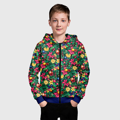 Детская толстовка на молнии Ёлочные шары и остролистный падуб / 3D-Синий – фото 3