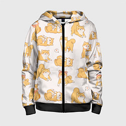 Толстовка на молнии детская Паттерн сиба ину, цвет: 3D-черный