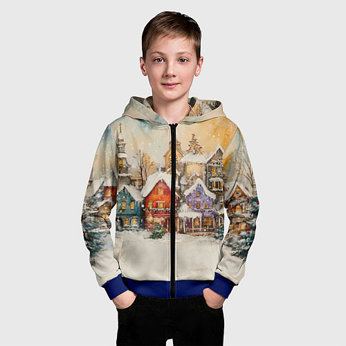 Детская толстовка на молнии Новогодний городской пейзаж / 3D-Синий – фото 3