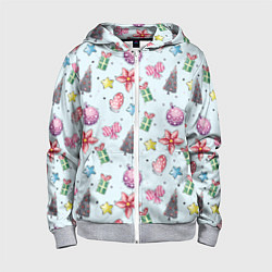 Толстовка на молнии детская Новогодний фон, цвет: 3D-меланж