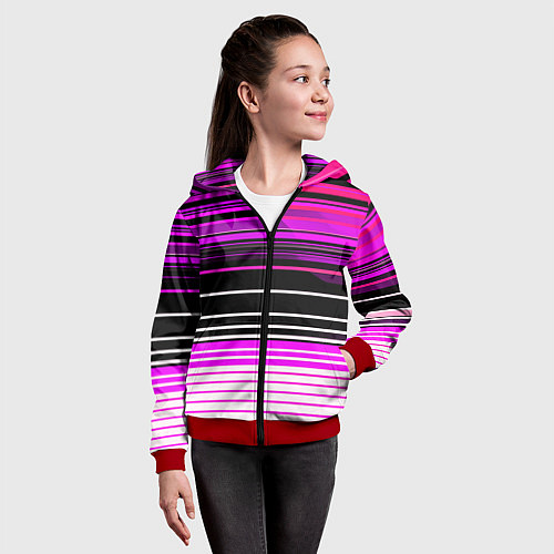 Детская толстовка на молнии Разноцветные вертикальные линии / 3D-Красный – фото 4