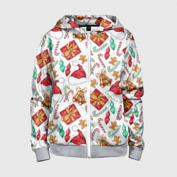 Толстовка на молнии детская Новогодний паттерн 2025, цвет: 3D-меланж