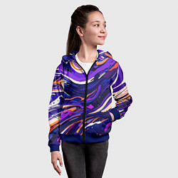 Толстовка на молнии детская Разноцветная абстракция разводов, цвет: 3D-синий — фото 2