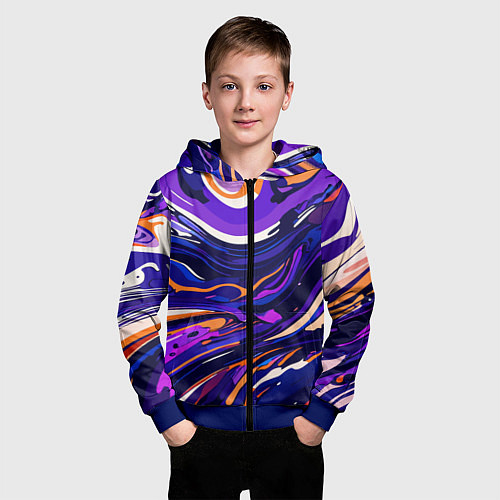 Детская толстовка на молнии Разноцветная абстракция разводов / 3D-Синий – фото 3