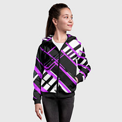 Толстовка на молнии детская Фиолетово-белые линии на чёрном фоне, цвет: 3D-черный — фото 2