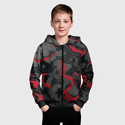 Толстовка на молнии детская Камуфляж черный в красную полоску, цвет: 3D-черный — фото 2