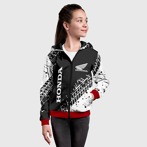 Детская толстовка на молнии Honda - следы от шин / 3D-Красный – фото 4