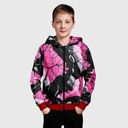 Толстовка на молнии детская Чёрные линии на чёрно-розовом фоне, цвет: 3D-красный — фото 2