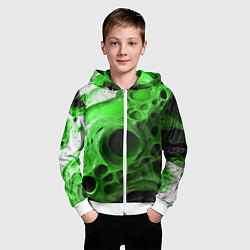Толстовка на молнии детская Зелёно-белая абстрактная структура, цвет: 3D-белый — фото 2