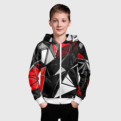 Толстовка на молнии детская Красно-белые рельефные треугольники на чёрном фоне, цвет: 3D-белый — фото 2