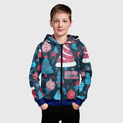 Толстовка на молнии детская Плюшевая новогодняя абстракция, цвет: 3D-синий — фото 2