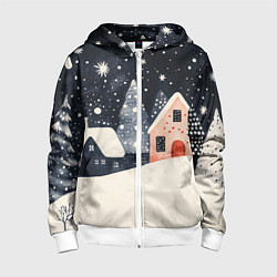 Толстовка на молнии детская Новогодняя ночь и розовый домик, цвет: 3D-белый