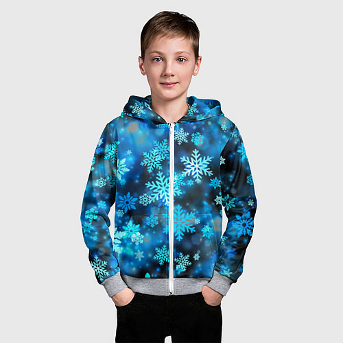 Детская толстовка на молнии Снежный новогодний узор / 3D-Меланж – фото 3