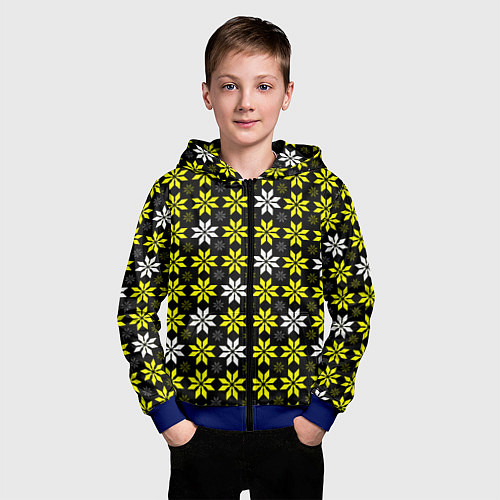 Детская толстовка на молнии Жёлто-белые звёзды на чёрном фоне / 3D-Синий – фото 3