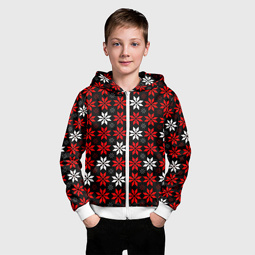 Детская толстовка на молнии Red and white stars on a black background / 3D-Белый – фото 3