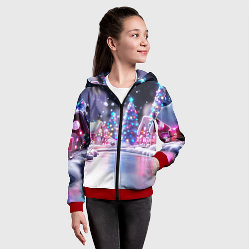 Детская толстовка на молнии Новогоднее настроение фонариков / 3D-Красный – фото 4