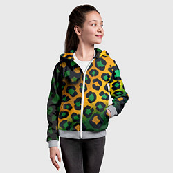 Толстовка на молнии детская Зеленые и золотые пятна леопарда, цвет: 3D-меланж — фото 2