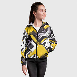 Толстовка на молнии детская Бело-жёлтый техно паттерн на чёрном фоне, цвет: 3D-черный — фото 2