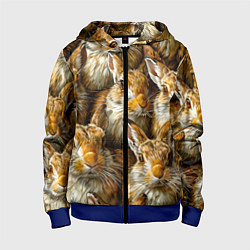 Толстовка на молнии детская Зайцы, цвет: 3D-синий