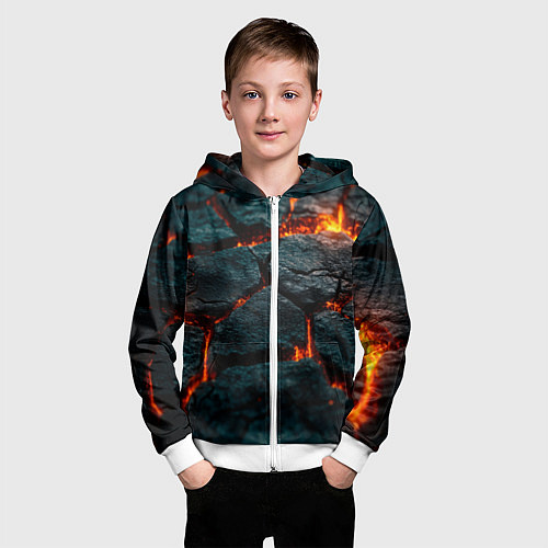 Детская толстовка на молнии Скала и лава / 3D-Белый – фото 3
