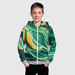 Толстовка на молнии детская Абстрактные полосы в зелёных тонах, цвет: 3D-меланж — фото 2