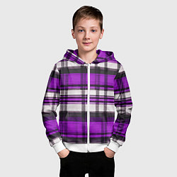 Толстовка на молнии детская Фиолетово-белая ткань в клетку, цвет: 3D-белый — фото 2