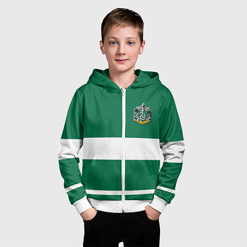Детская толстовка на молнии Гарри Поттер Слизерин / 3D-Белый – фото 3