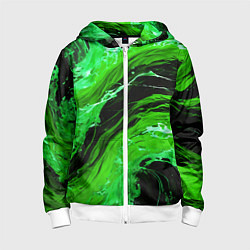 Толстовка на молнии детская Зелёные брызги на чёрном фоне, цвет: 3D-белый