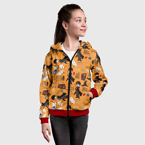 Детская толстовка на молнии Гарри Поттер паттерн / 3D-Красный – фото 4