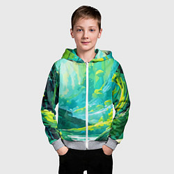 Толстовка на молнии детская Зелёная кислотная абстракция, цвет: 3D-меланж — фото 2