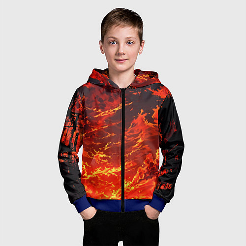 Детская толстовка на молнии Багровый огненный закат / 3D-Синий – фото 3
