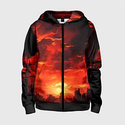 Толстовка на молнии детская Багровый апокалиптический закат, цвет: 3D-черный