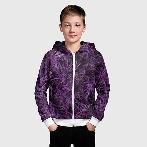 Детская толстовка на молнии Фиолетовая трава на чёрном фоне / 3D-Белый – фото 3
