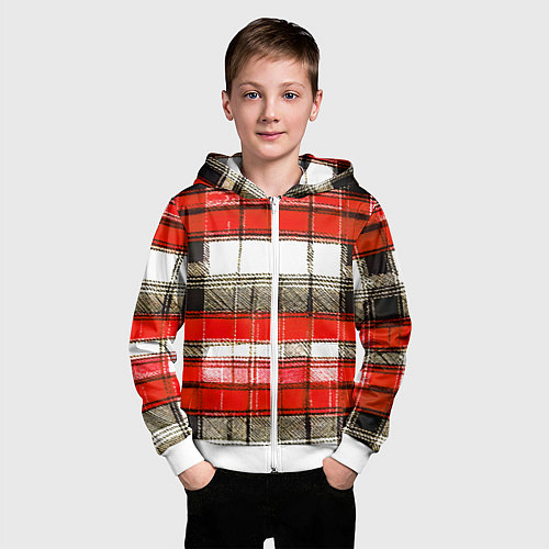 Детская толстовка на молнии Чёрные полосы на красно-белом фоне / 3D-Белый – фото 3