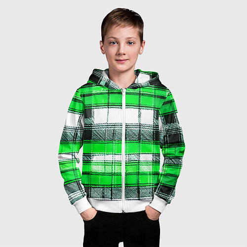 Детская толстовка на молнии Чёрные полосы на зелёном-белом фоне / 3D-Белый – фото 3