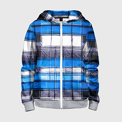 Толстовка на молнии детская Чёрные полосы на сине-белом фоне, цвет: 3D-меланж