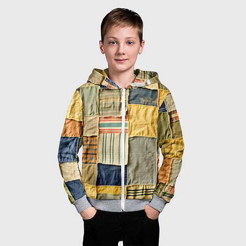 Детская толстовка на молнии Пэчворк в желтых оттенках / 3D-Меланж – фото 3