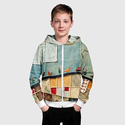 Детская толстовка на молнии Детский пэчворк / 3D-Белый – фото 3