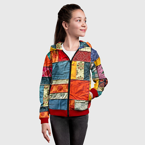 Детская толстовка на молнии Пэчворк из ярких тканей / 3D-Красный – фото 4